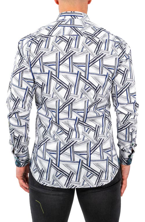Maceoo Einstein Bamboo Print Cotton Button-up Shirt In Blue