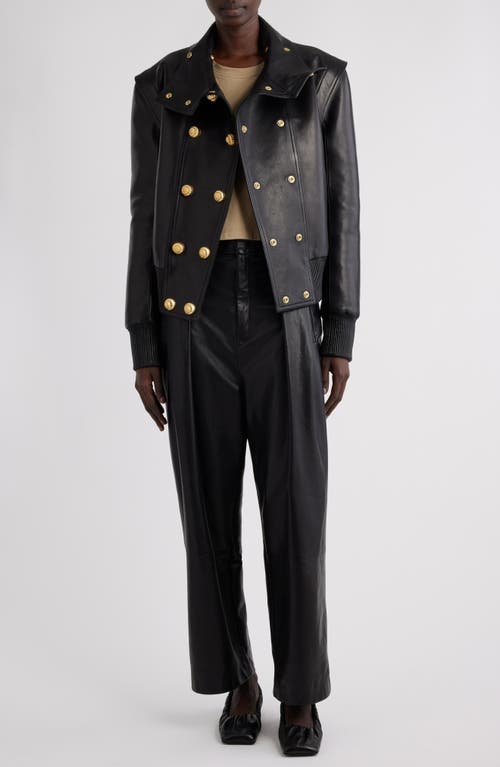 Shop Balmain High Collar Lambskin Bomber Jacket In Black