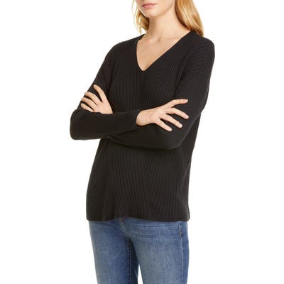 Eileen Fisher Ribbed V-Neck Top, Black