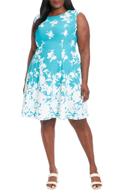 Shop London Times Floral Fit & Flare Dress In Turquoise/ivory