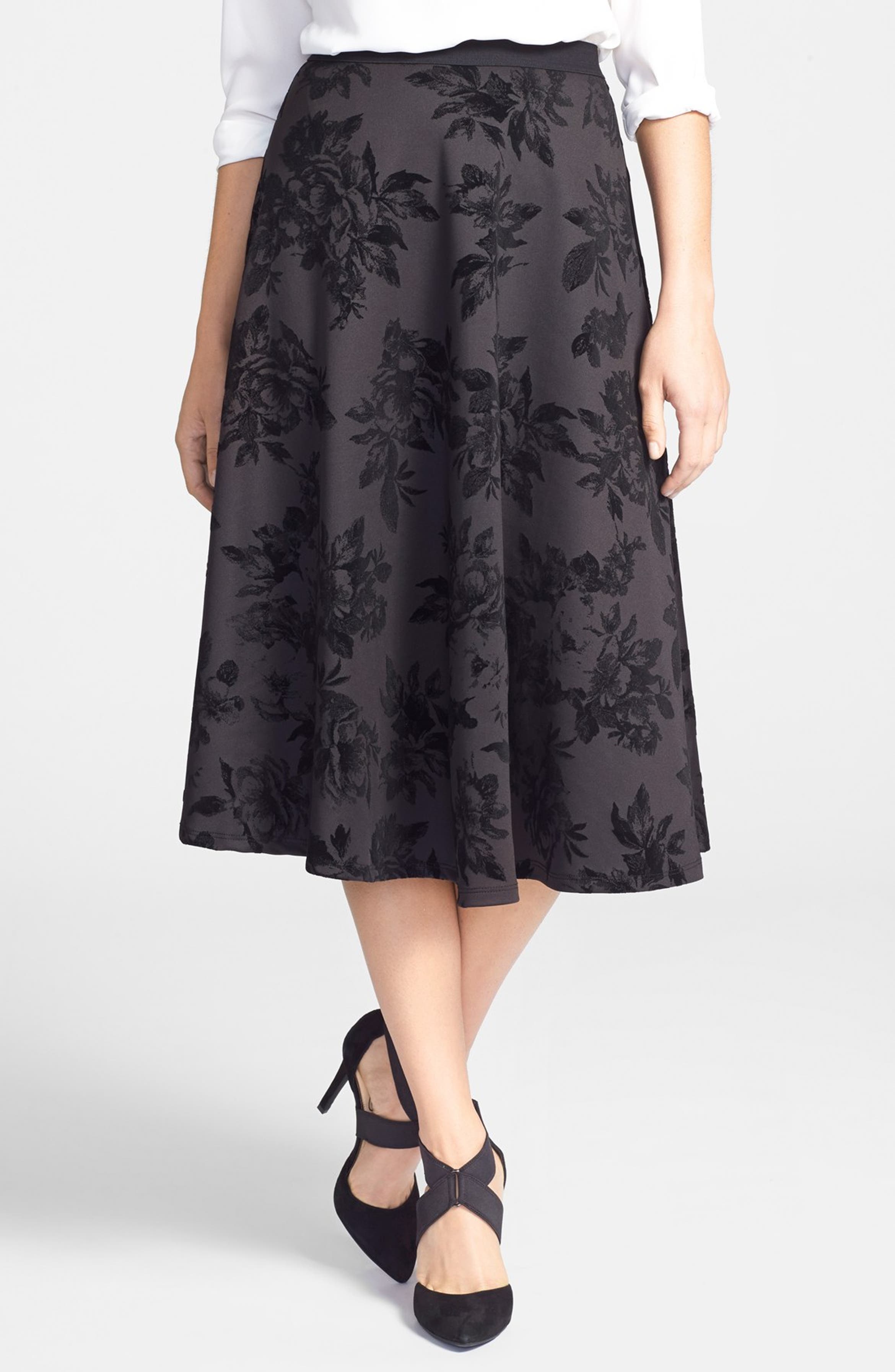 Bobeau Textured Print Full Midi Skirt | Nordstrom