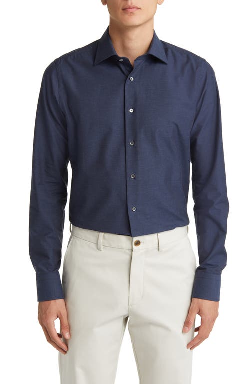 Canali Regular Fit Solid Cotton Dress Shirt in Navy