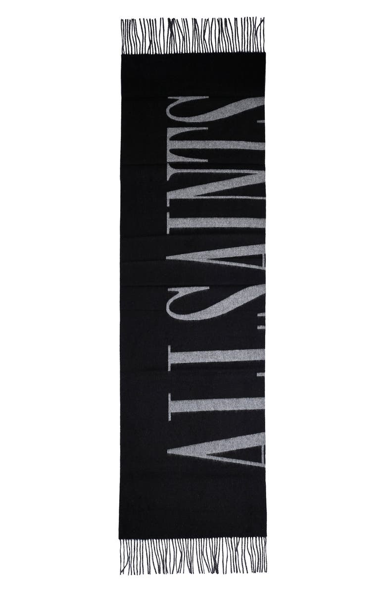 ALLSAINTS Reversible Logo Wool Scarf, Main, color, BLACK