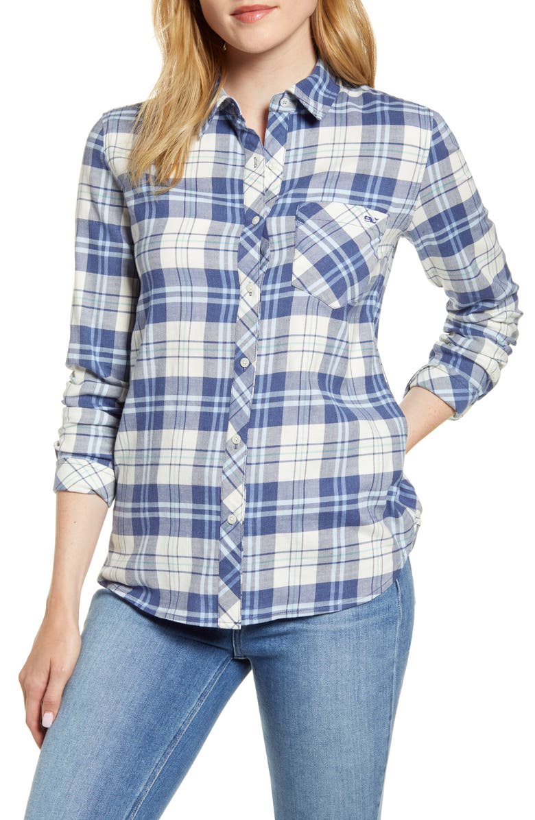 vineyard vines Pacific Plaid Relaxed Fit Stretch Cotton & Linen Shirt ...
