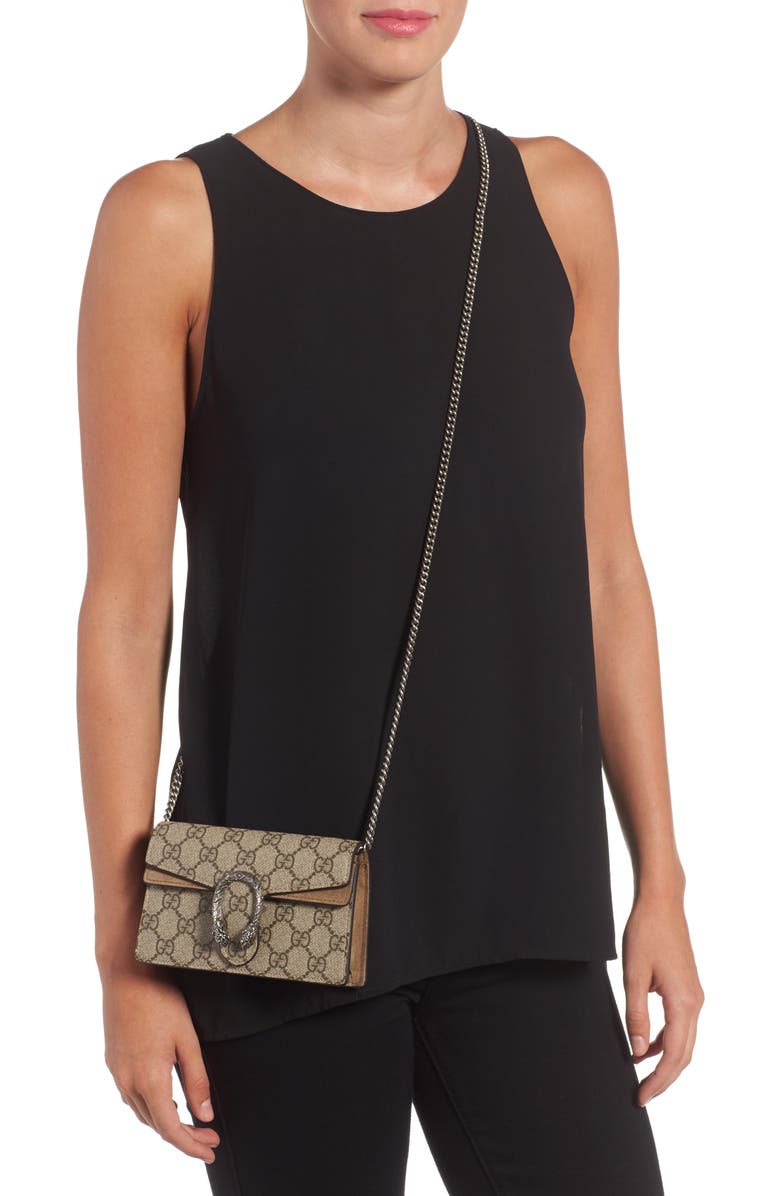 Gucci Super Mini GG Supreme Canvas & Suede Shoulder Bag, Alternate, color, 