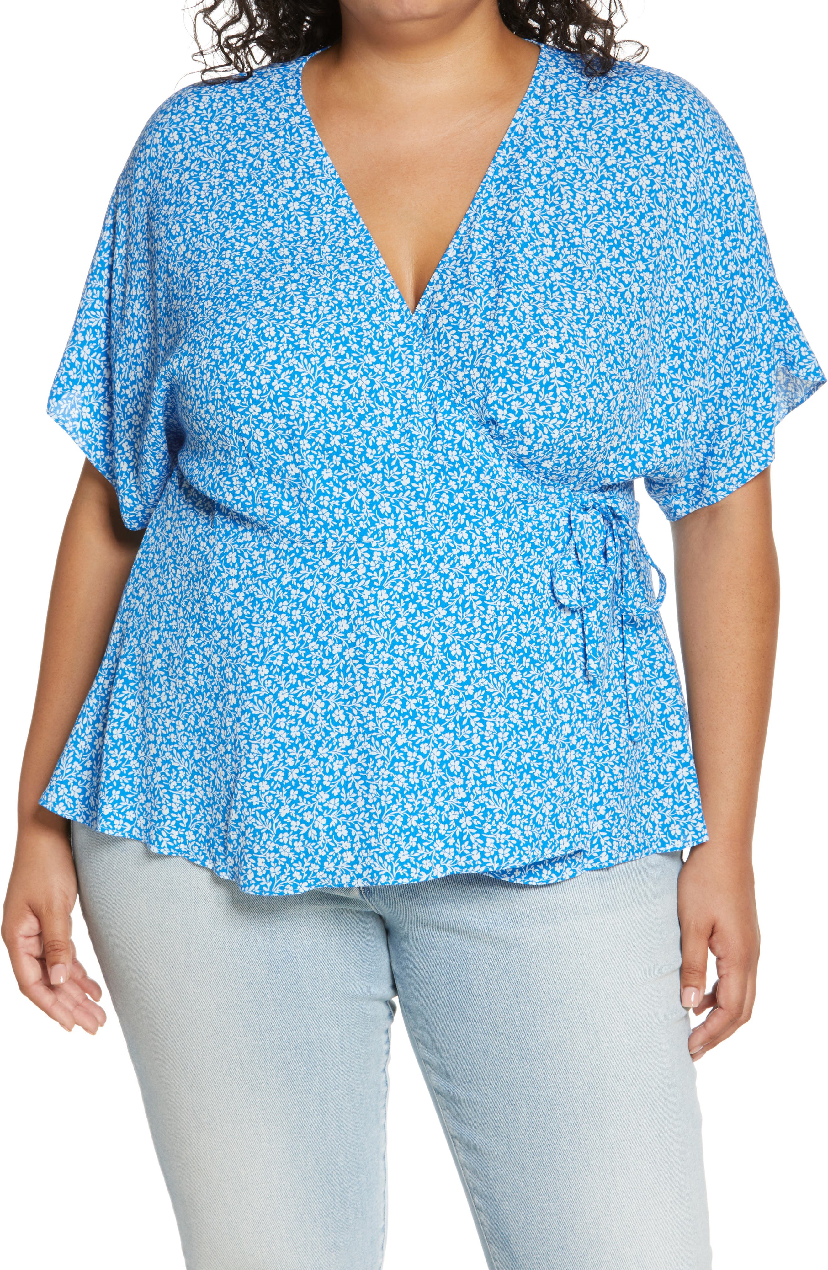 Ever New Marina Dot Print Wrap Top in Apollo Choc Ditsy at Nordstrom