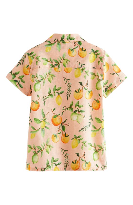 Shop Next Kids' Orange Print Linen Blend Camp Shirt In Pink