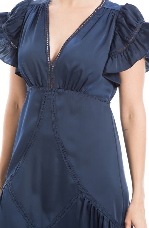 Max Studio Flutter Sleeve Satin Midi Dress In Sapphire