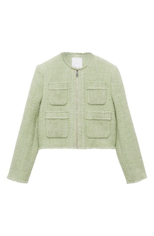 Mango Zip-up Tweed Jacket In Pastel Green