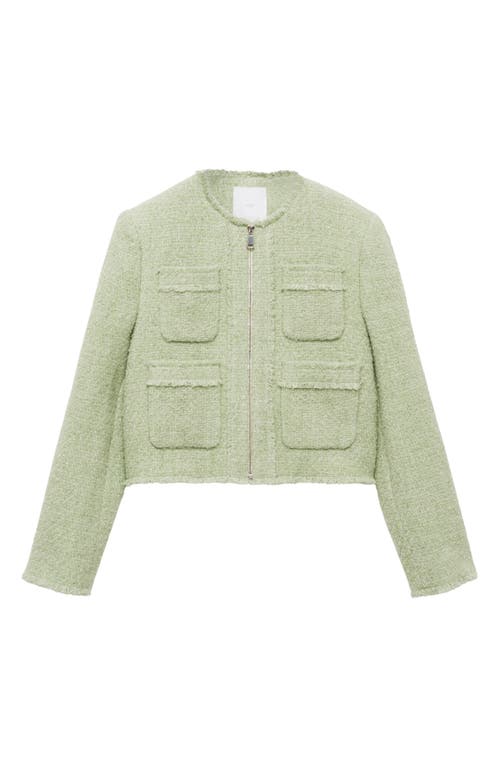 Shop Mango Zip-up Tweed Jacket In Pastel Green