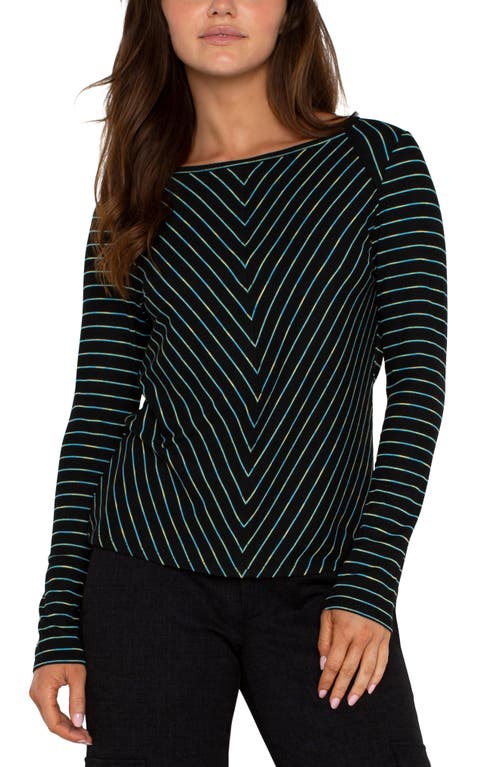 Shop Liverpool Chevron Stripe Boat Neck Sweater In Malachites