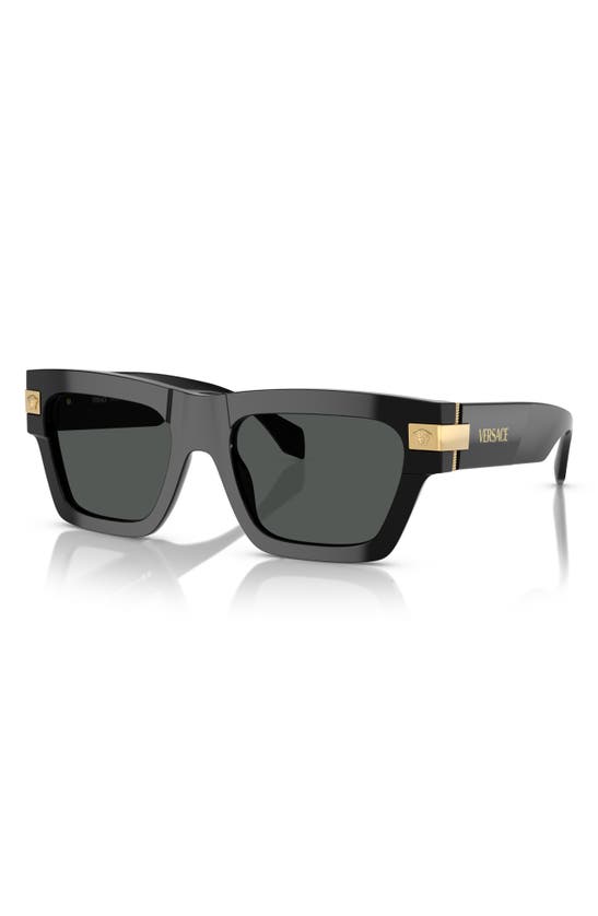 Shop Versace 55mm Plaque Rectangular Sunglasses In Black