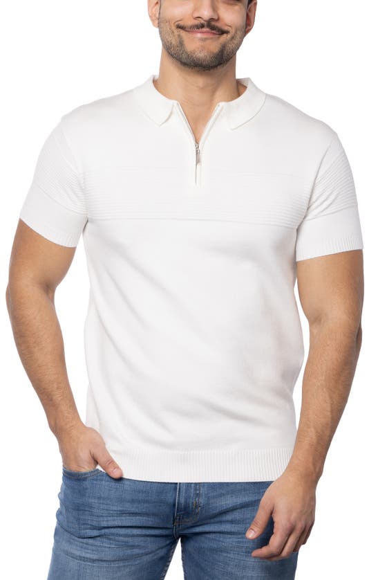 Spring + Mercer Ottoman Accent Short Sleeve Half-zip Sweater In White