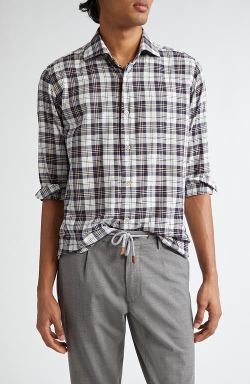 Shop Eleventy Plaid Cotton Button-up Shirt In Blue, Sand