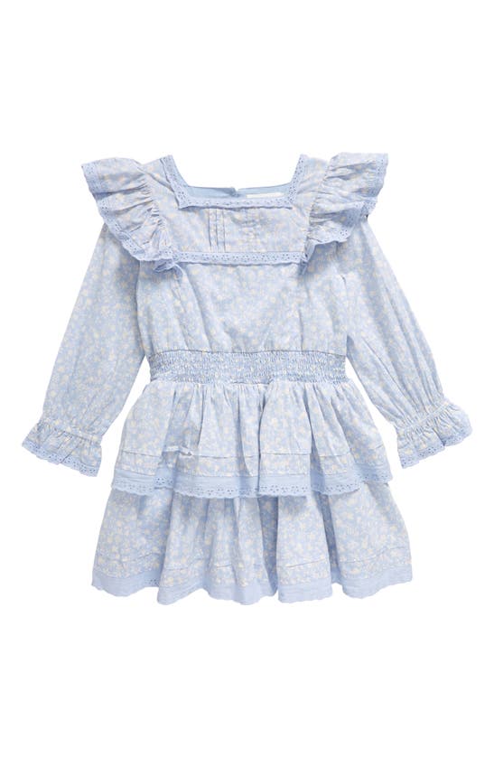 Mini Boden Kids' Floral Print Tiered Ruffle Long Sleeve Dress In Brunnera Blue Orchard