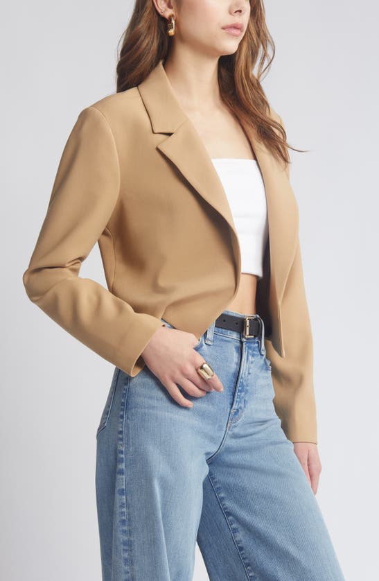 Shop Open Edit Boxy Crop Blazer In Tan Cartouche