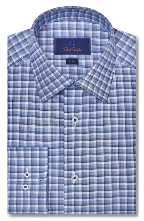 David Donahue Trim Fit Check Twill Dress Shirt Blue at Nordstrom,