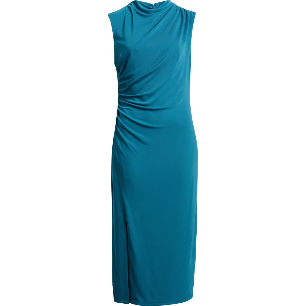 Anne Klein Drape Mock Neck Sleeveless Dress In Blue
