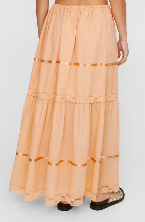 Shop Nasty Gal Lace Trim Tiered Drawstring Maxi Skirt In Apricot