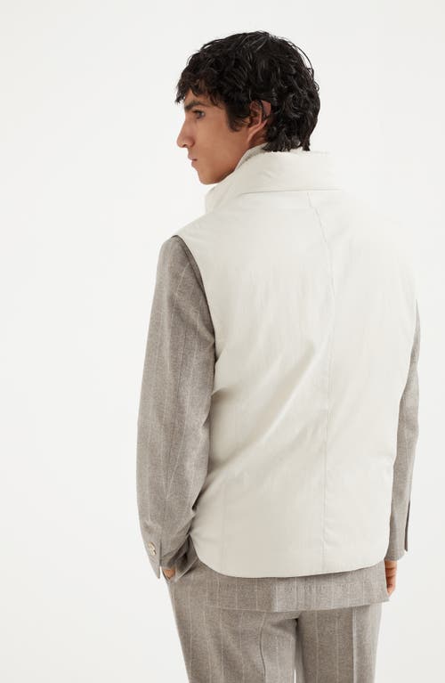 Shop Brunello Cucinelli Techno Cotton Gabardine Down Vest With Shearling Insert In Off-white