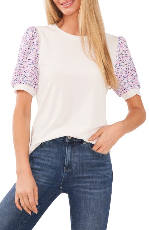 CeCe Floral Sleeve Mixed Media Knit Top New Ivory at Nordstrom,