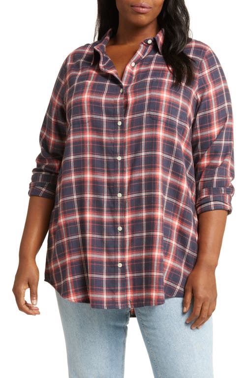caslon(r) Plaid Button-Up Tunic Shirt in Navy Charcoal- Red Rowen Plaid