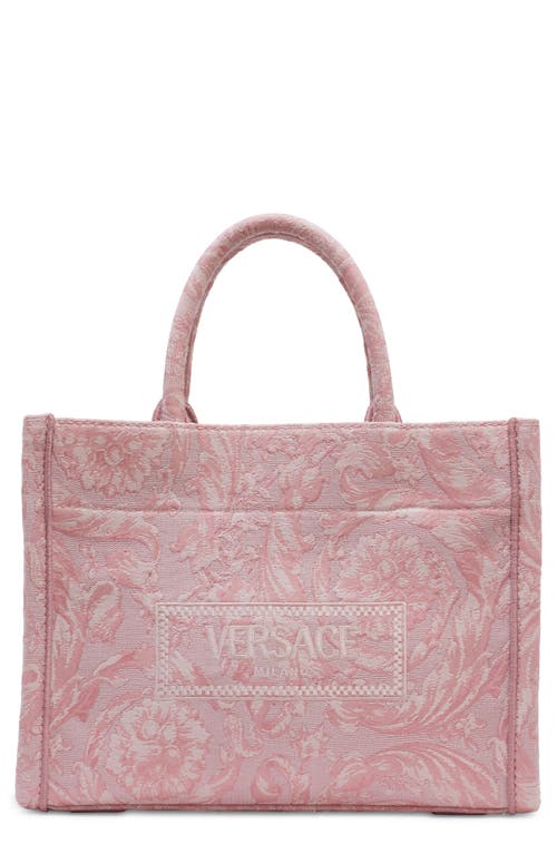 Versace Large Jacquard Canvas Tote In Pink/rose/gold