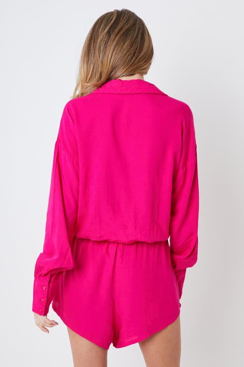 Creea The Label Button-up Long Sleeve Romper In Pink