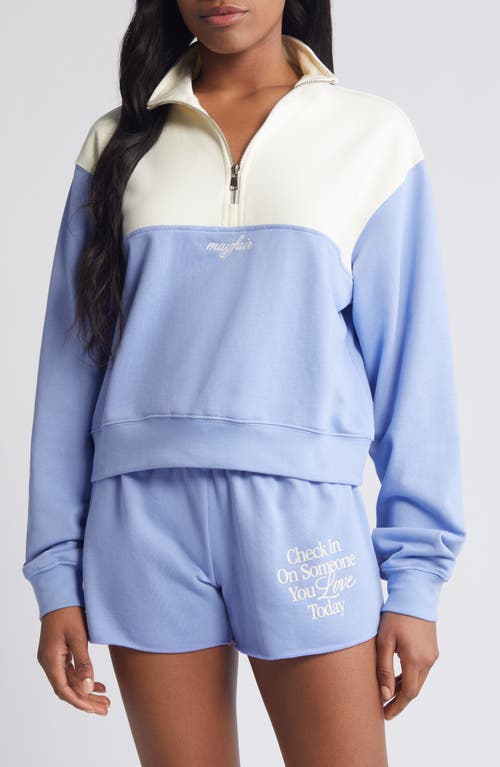 THE MAYFAIR GROUP Check Half Zip Sweatshirt Cream/Periwinkle at Nordstrom,