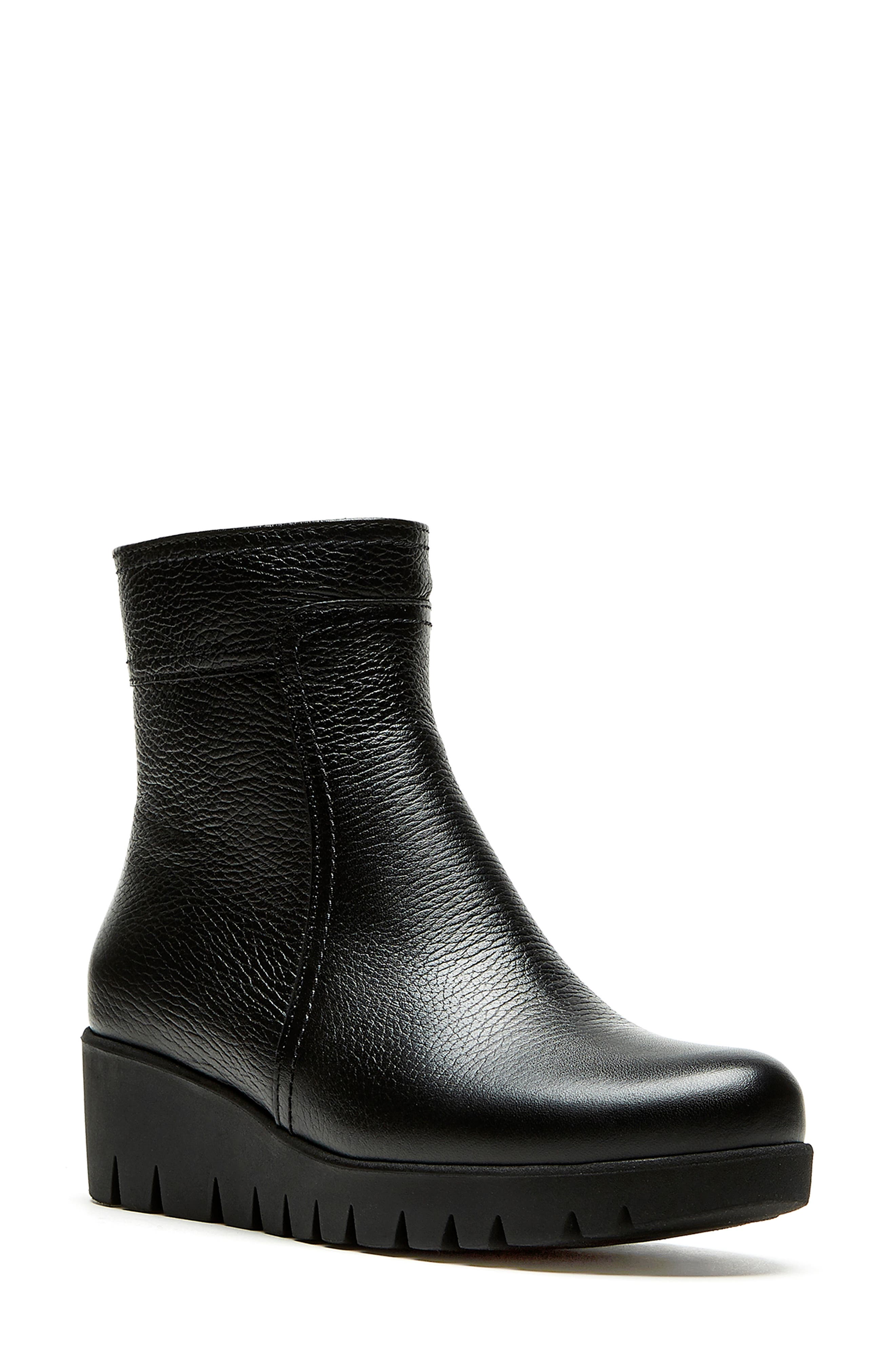La Canadienne Token Waterproof Wedge Bootie in Black Pebble Leather 