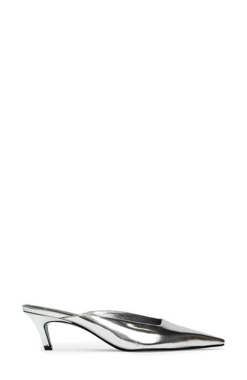 Black Suede Studio Logan Leather Kitten Mule Pumps In Silver