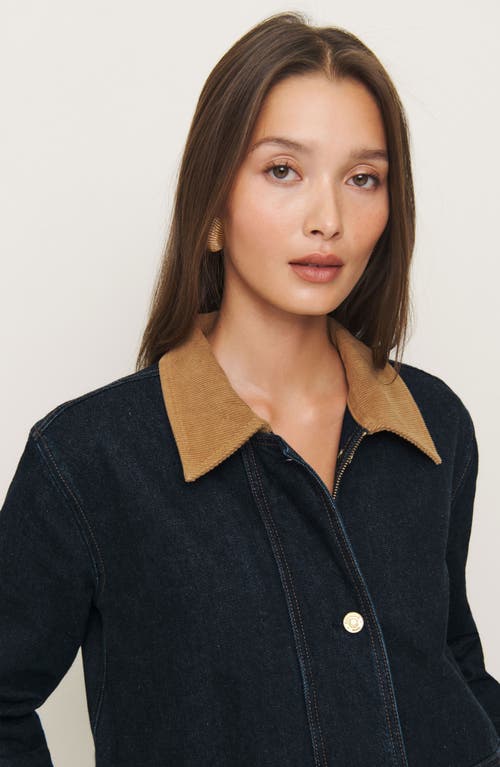 Reformation Archer Corduroy Collar Denim Jacket In Ondine