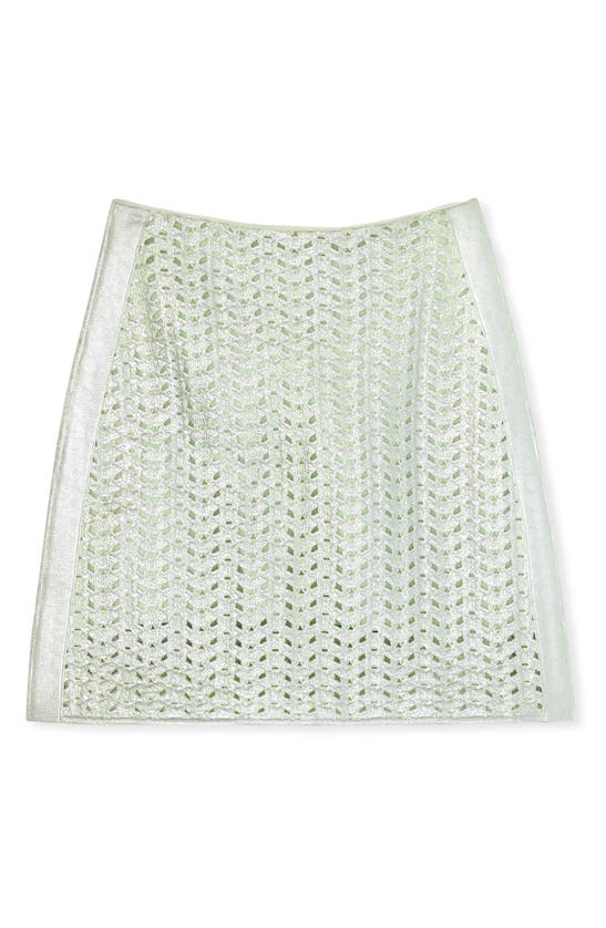 St John Lacquered Crochet Knit Skirt In Pale Lime