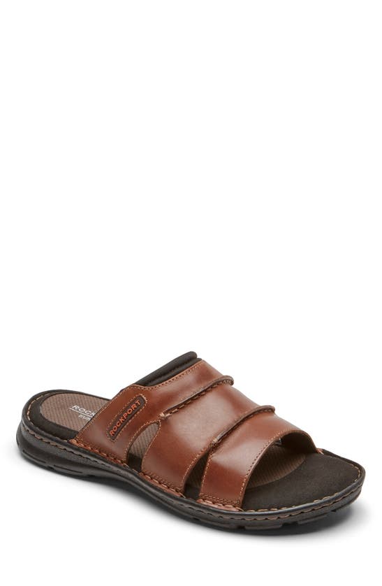 Rockport Darwyn Mens Leather Slip-on Slide Sandals In Coach Brown