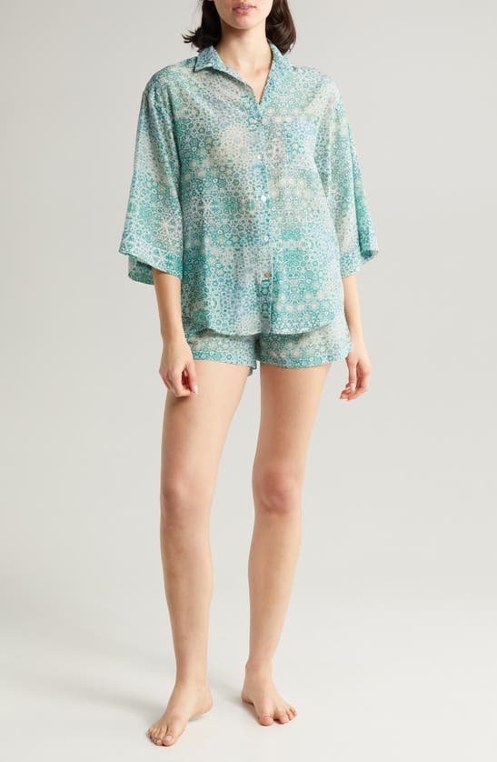 Papinelle Amira Cotton & Silk Short Pajamas In Crystal Blue
