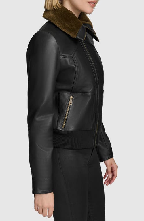 Andrew Marc Evie Leather Jacket With Faux Fur Collar In Black