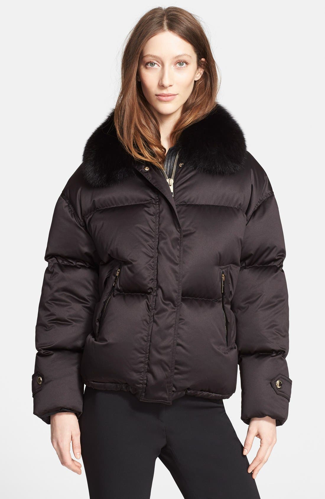 Burberry London Goose Down Puffer Jacket with Removable Genuine Fox Fur