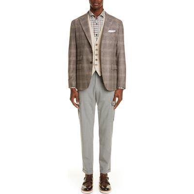 Eleventy Flat Front Stretch Wool Cargo Dress Pants Grey