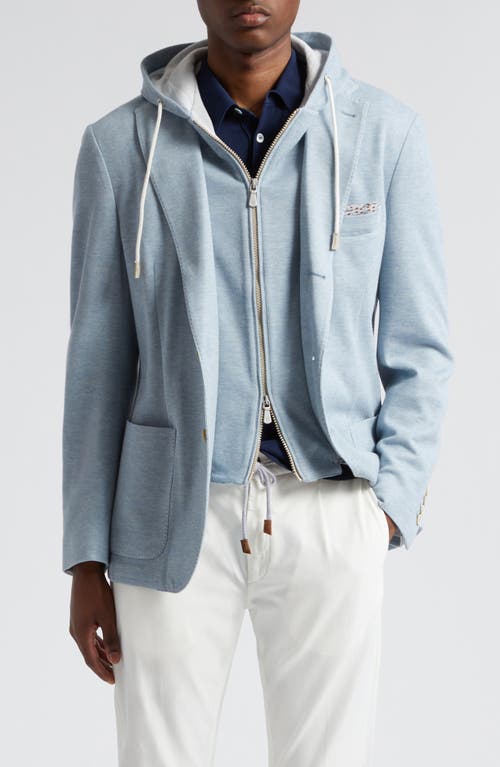 Eleventy Cotton & Cashmere Twill Blazer with Removable Hooded Bib Baby Blue at Nordstrom, Us