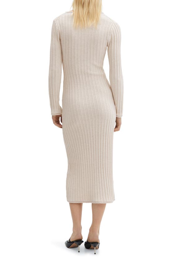 Shop Mango Long Sleeve Rib Knit Dress In Sand