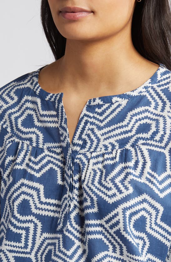Shop Caslon (r) Pintuck Pleat Top In Blue Ensign- Ivory Ladder Geo