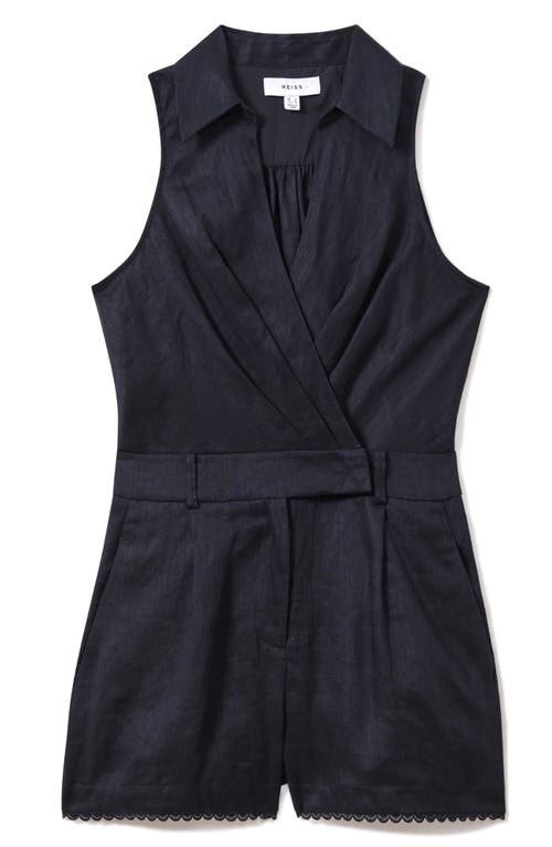 Shop Reiss Mila Linen Romper In Navy