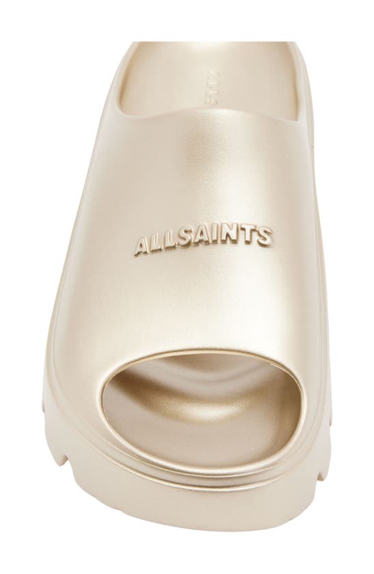 Shop Allsaints Eclipse Flatform Slide Sandal In Metallic Gold