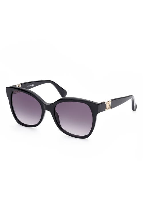 Shop Max Mara Butterfly 56mm Gradient Cat Eye Sunglasses In Shiny Black/gradient Smoke