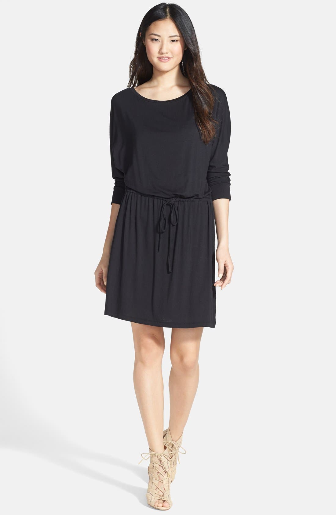 Caslon® Three Quarter Sleeve Round Neck Stretch Knit Dress (Regular