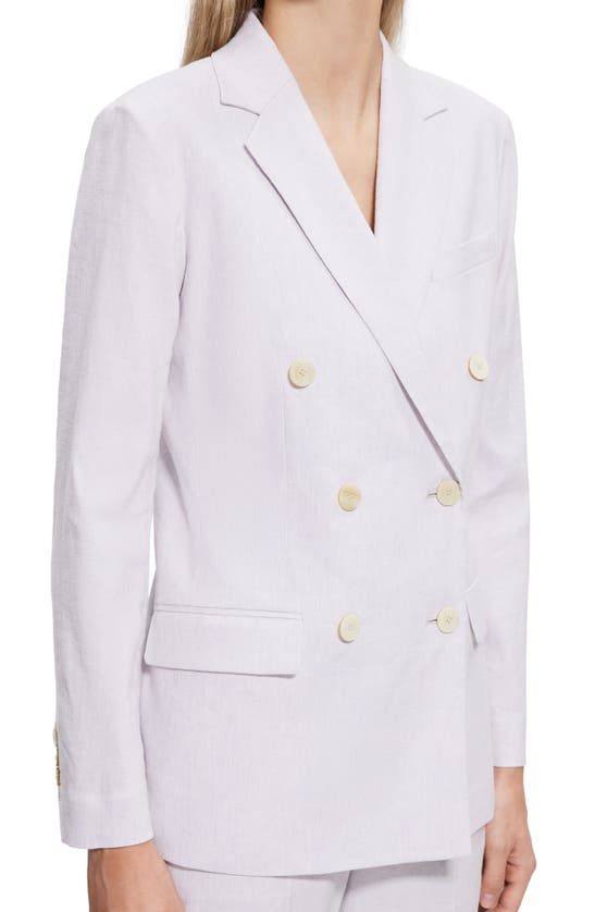 Shop Theory Linen Blend Double Breasted Blazer In Pearl