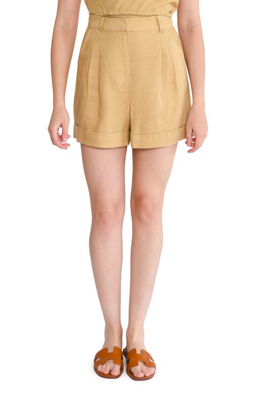 On the Road Linen Blend Shorts in Tan