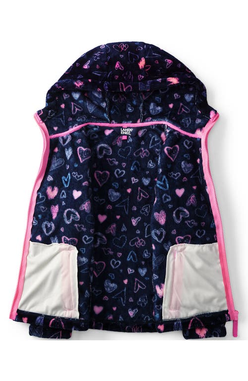 Lands' End Girls Softest Fleece Jacket In Deep Sea Navy Multi Hearts