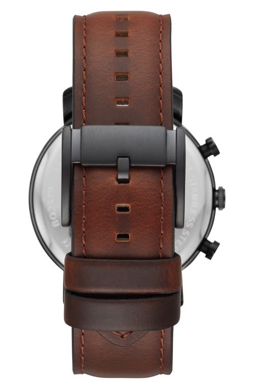Fossil Luther Chronograph Leather Strap Watch, 44mm In Black