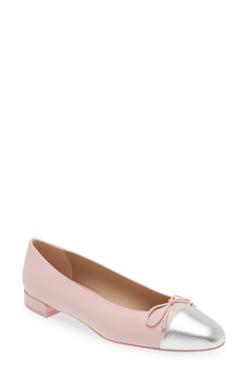 Stuart Weitzman Sleek Cap Toe Bow Flat In Ballet/silver